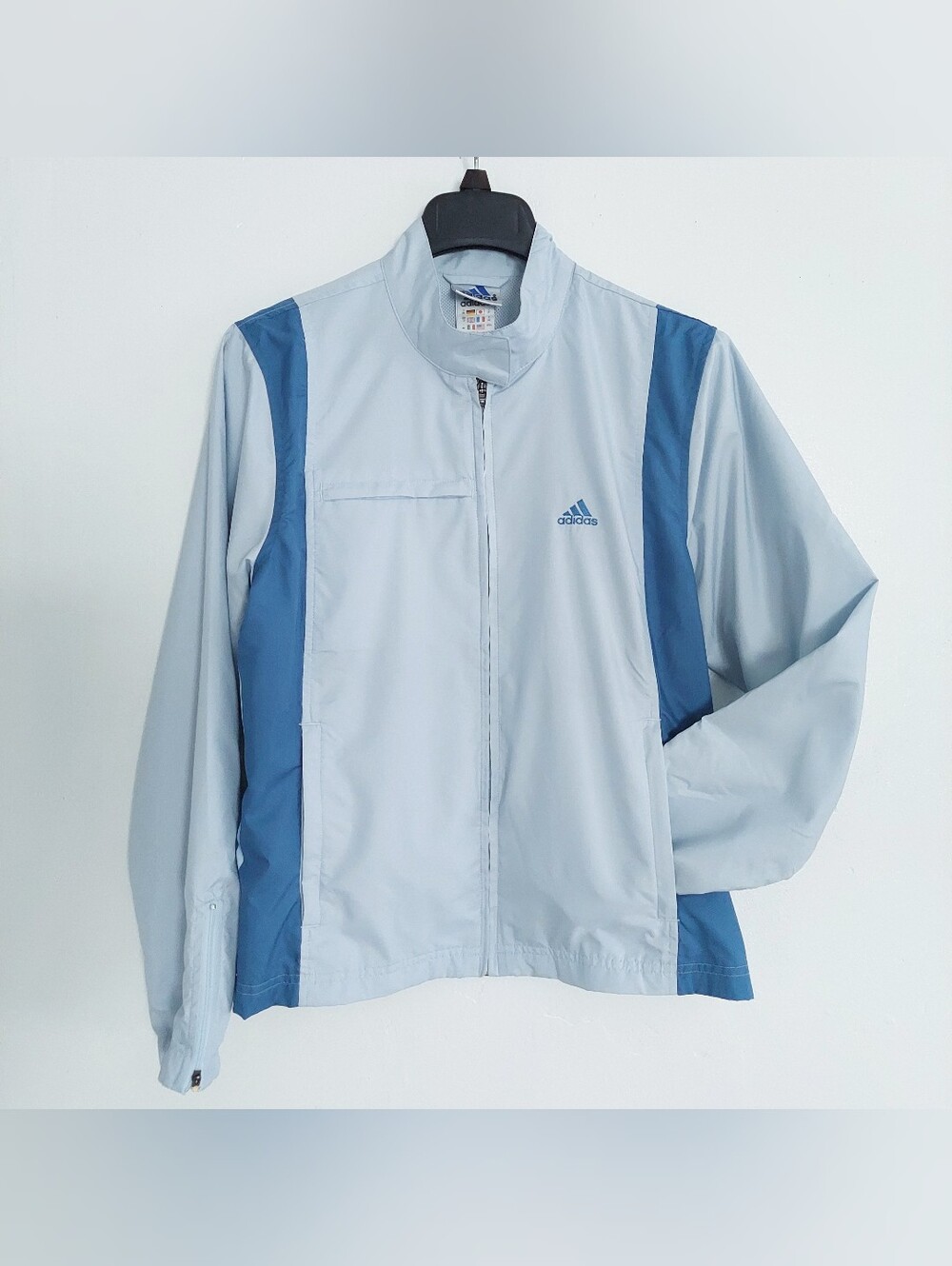 adidas Womens Track Jacket Full Zip Light Blue Windbreaker Y2K Athletic Size M - Picture 2 of 16